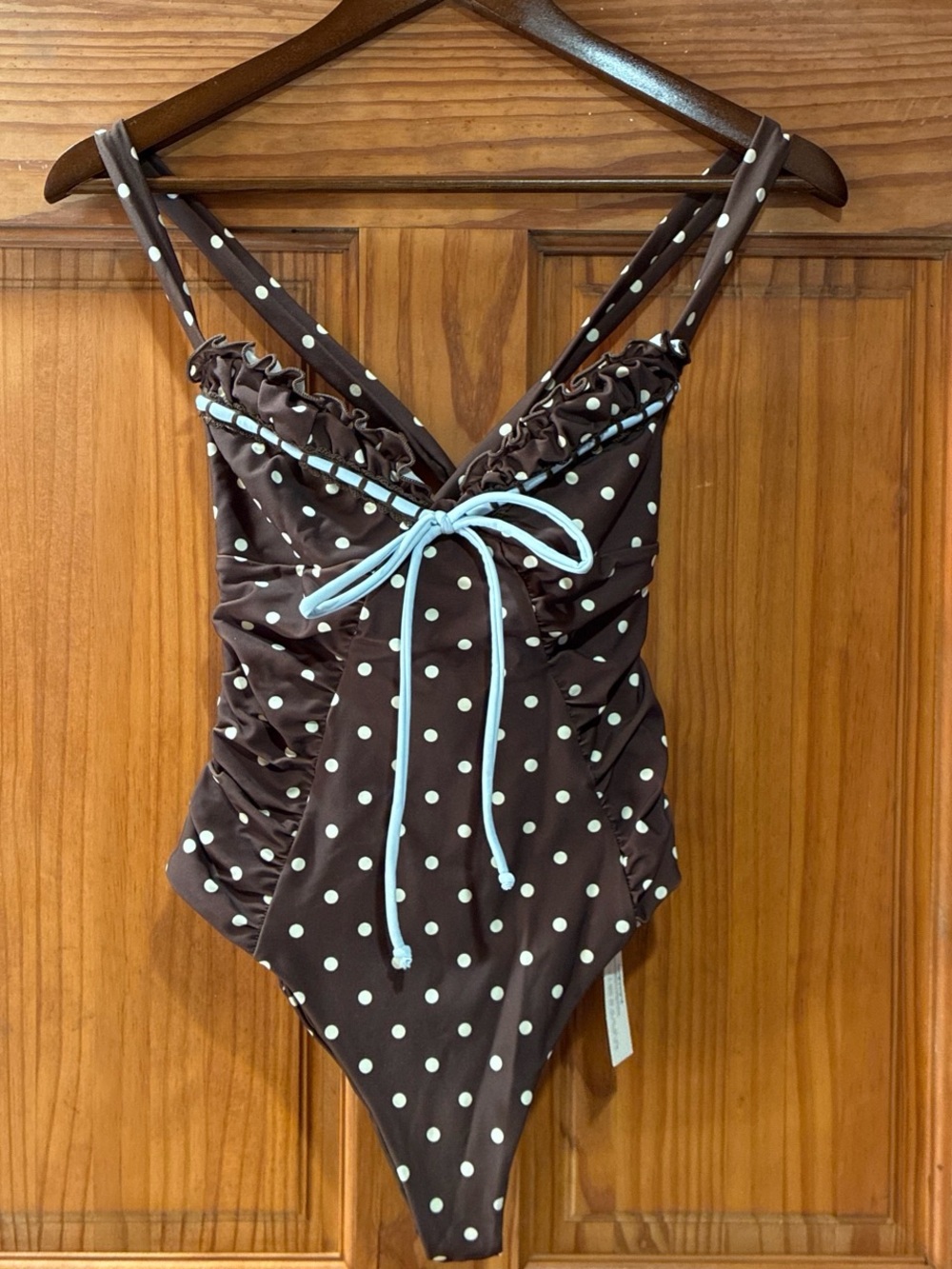 For Love And Lemons Coffee Brown Polka Dot One-Piece Swimsuit - Picture 3 of 3